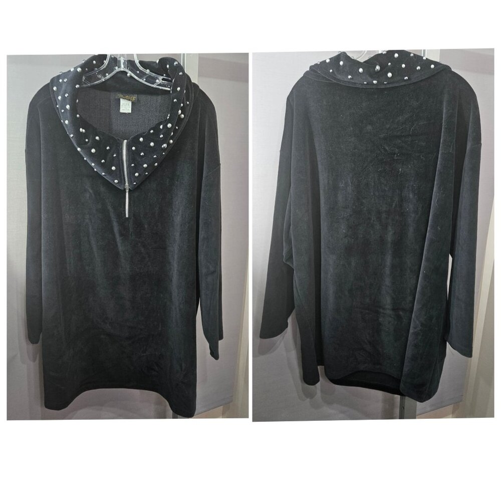 Barton G. Tunic Top Mini Dress Black Velour 2X Metal Studded Collar Half-Zip USA